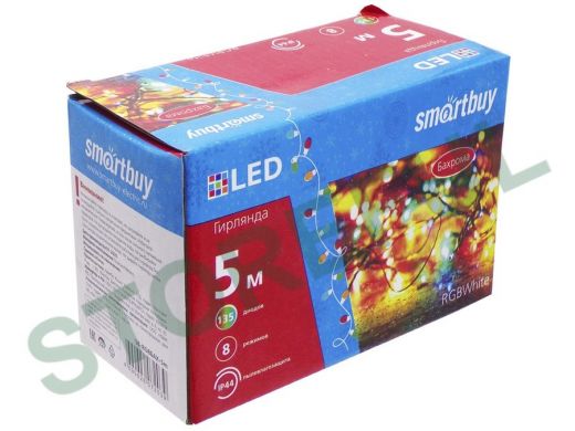 LED Гирлянда Smartbuy Бахрома с контролл., RGB, 5*0,5м,135 диодов, IP44, прозр.провод (SB-RGBБАХ-5m)