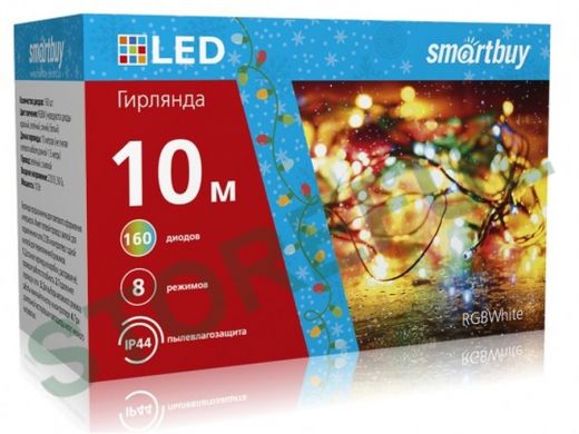 LED Гирлянда Smartbuy с контроллером, RGB, 10м, 160 диодов, IP44, зеленый провод (SB-RGBIP44-10mGR)