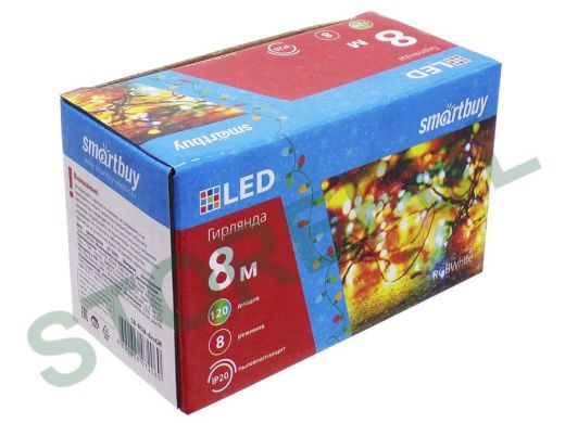 LED Гирлянда Smartbuy с контроллером, RGB, 8м, 120 диодов, IP20, зеленый провод (SB-RGB-8mGR)