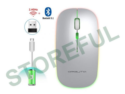 Мышь беспроводная Орбита OT-PCM66 Серая  RGB (USB/Bluetooth,аккум)