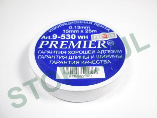 Изолента 15мм х 25метров белая  PREMIER 0,13мм