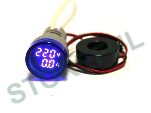 Вольтамперметр цифровой LED AC-50Hz (20-500VAC, 0-100A датчик тока) DMS-234 синий (дисплей 28мм, кор