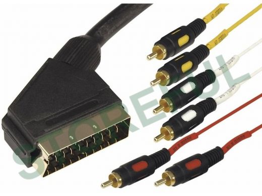 Шнур СКАРТ / 6тюльпанов  1,5 метра Шнур SCART шт - 6RCA шт  1.5М  (GOLD)  REXANT (PL-3482)