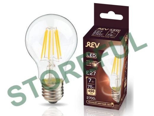 Светодиодная лампа  REV FILAMENT груша A60 E27 5W, 2700K, DECO Premium теплый свет