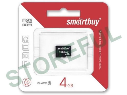 Карта памяти  micro SDHC    4GB  Smartbuy class 10, без адаптера