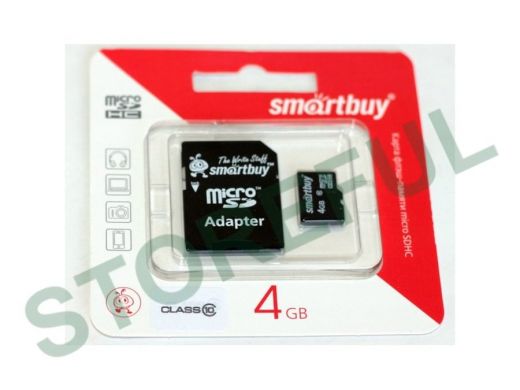 Карта памяти  micro SDHC    4GB  Smartbuy class 10, с адаптером