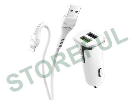 Зарядное устройство с USB  Hoco, Z31 Белый iOS Lightning (QC3.0,5V)