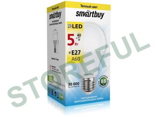 Светодиодная лампа A60 Е27  5W 3000K  Smartbuy-A60-05W/3000/E27