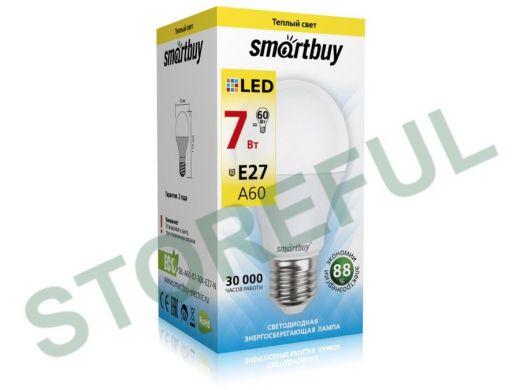 Светодиодная лампа A60 Е27  7W 3000K  Smartbuy-A60-07W/3000/E27