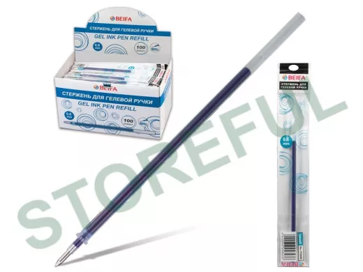 Стержень гелевый "BR-100965", 135 мм, СИНИЙ, 0,8 мм, линия письма 0,6 мм, подвес