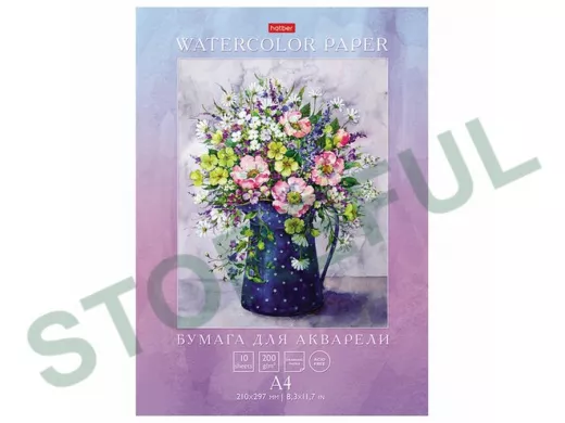 Папка для акварели А4, 10 л., 200 г/м2, "BR-111537", 210х297 мм, "Акварельный букет"