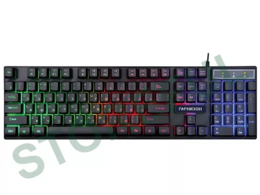 Клавиатура проводная Гарнизон GK-200GL, USB,подсветка,черный, антифант. и "мех.",игровая
