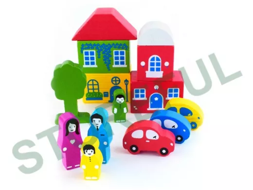 Конструктор деревянный "DER-121181" цветной городок, зеленый,  из 14 деталей,  игрушки из дерева