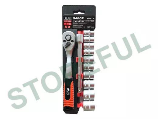 Набор головок торцевых с аксессуарами 3/8"DR (10-24 мм) (12 предметов) AVS NG38-12P