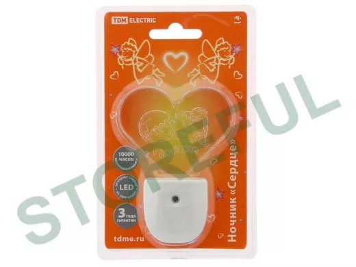 Светильник светодиодный TDM ночник "Сердце" с датчиком света, 0,3 Вт, 220В SQ0357-0008