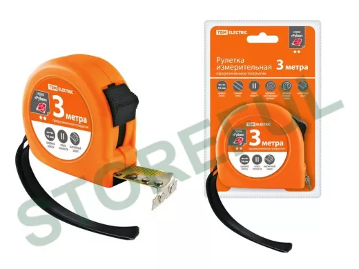 Рулетка TDM 3 м, стальная лента, ширина 16 мм, прорезиненное покрытие, магнит, "Рубин" SQ1018-0105