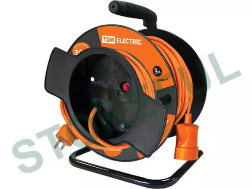 Силовой удлинитель  на катушке TDM УК10-001 народный (штепс.гнездо/30м ПВС 2х0,75) SQ1301-0501
