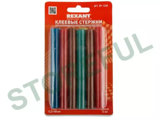 Клеевые стержни, диаметр 11,0мм, длина 100мм,  цветной  (12шт на карте)  REXANT цена за 1 упаковку