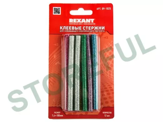 Клеевые стержни, диаметр  7,0мм, длина 100мм, Цветной с Блестка, REXANT   (12шт/уп) цена за упаковку