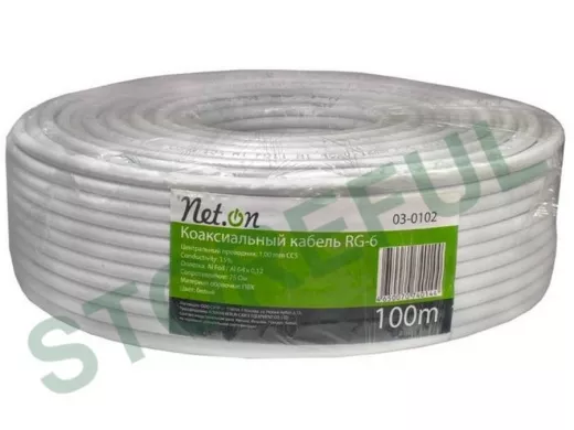 RG-6  Net.on коаксиальный кабель 75Ом CCS 1,02 (21%)/FPE/Al-Pet-Al 48(64)х0,12 100м (за 1 м)