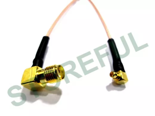 MMCX male(штекер) - SMA female(гнездо) длина  0,3метра, кабельная сборка, угловой-угловой