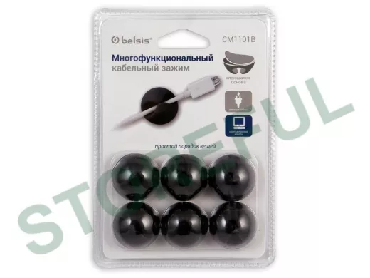 Зажим кабельный одинарный круглый, приклеивающийся, черный, 6 шт. в блистере EAN CM1101B