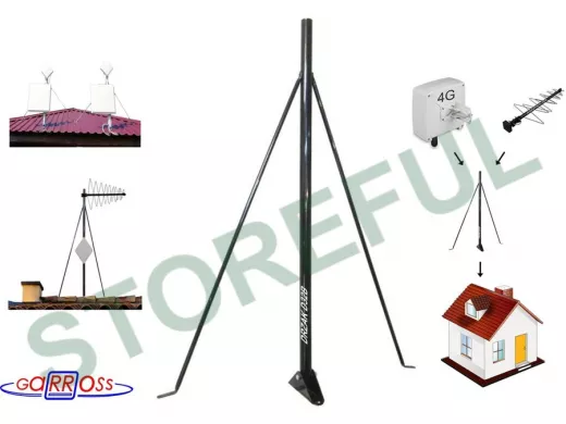 Кронштейн для антенны на любую крышу "DRZAK D32B-18072" черный с подпорками, диаметр 32мм, высота 1м