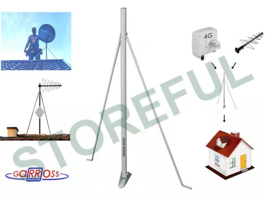 Кронштейн для антенны на любую крышу "DRZAK D32G-18073" серый с подпорками, диаметр 32мм, высота 1м