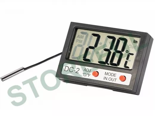 Термометр  с выносным зондом, встраиваемый электронный комнатно-уличный с часами