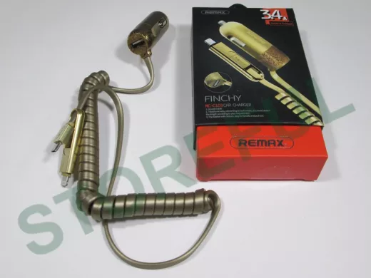 Зарядное устройство USB автомобильное 5V с кабелем Apple& Android 1м + USB 3.4 А REMAX  RC-C 103