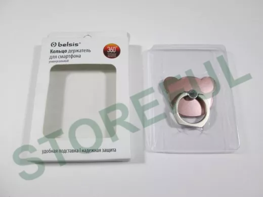 Подставка  для смартфона мини, универсальный,  "Кольцо-Мишка", квадрат, фиолетовый