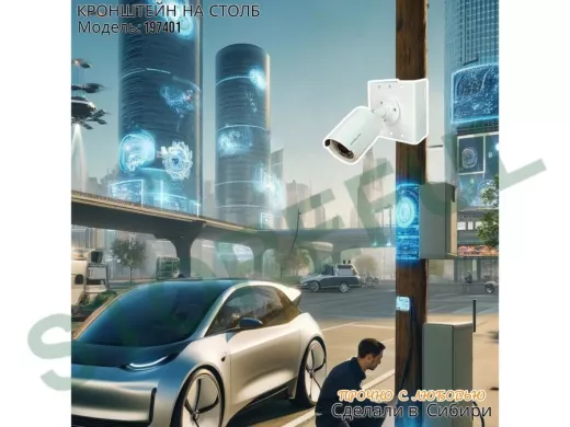 Кронштейн для 1 камеры и прожектора на столб, прочная сталь 2мм белый 