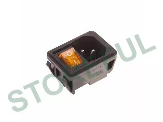 Выключатель клавишный 250V 10А (4с) ON-OFF желтый с подсветкой и штекером C14 3PIN  REXANT