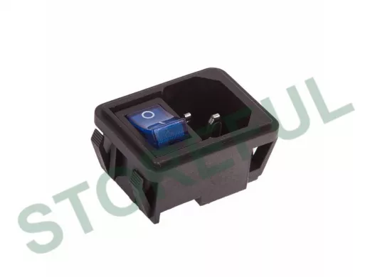 Выключатель клавишный 250V 10А (4с) ON-OFF синий с подсветкой и штекером C14 3PIN  REXANT