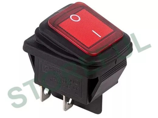 Выключатель клавишный 250V 15А (4с) ON-OFF красный  с подсветкой  ВЛАГОЗАЩИТА  REXANT