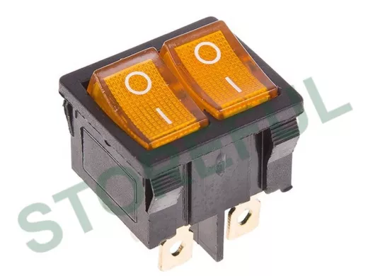 Выключатель клавишный 250V 6А (6с) ON-OFF желтый с подсветкой ДВОЙНОЙ  Mini  REXANT