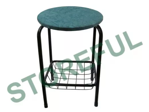 Табурет с подставкой для ног и корзинкой для вещей "TABURETTO-20398" чёрные ножки, синий верх, ткань