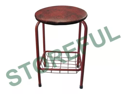 Табурет с подставкой для ног и корзинкой для вещей "TABURETTO-20419" красные ножки, бордовы, экокожа