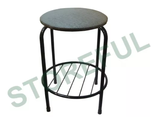 Табурет с подставкой для ног и полкой "TABURETTO-20487" круглое сиденье, чёрный, серый, ткань