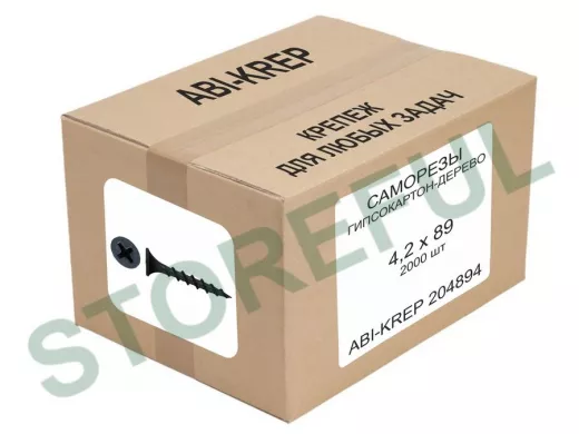 Саморезы гипсокартон-дерево  4,2х 89 (  1 шт) "ABI-KREP 204894" оксидированные, G, вес 5,7г