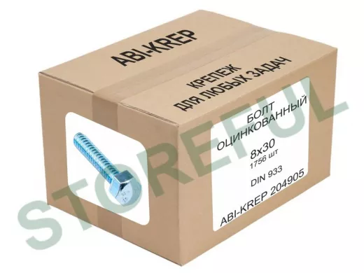 Болт оцинкованный  8х 30 DIN 933 (1шт) "ABI-KREP 204905" ключ 13мм, 15,5гр цена за 1шт