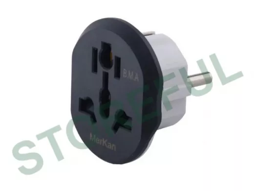 Переходник, сетевой на розетку евро, EU/UK/US, с заземлением, серо-белый
