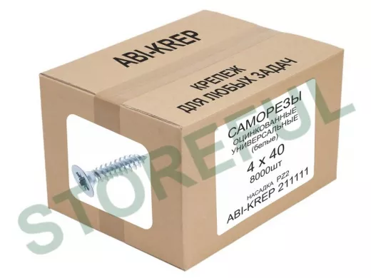 Саморезы универсальные оцинкованные  4 х 40 белые (    1шт) "ABI-KREP 211111" Pozi PZ 2,3г