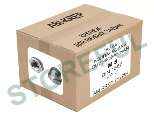 Гайка колпачковая оцинкованная M8 DIN 1587 "ABI-KREP 212284" (200шт.) вес 1шт 7,52гр