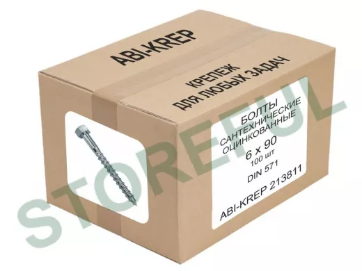 Болты сантехнические оцинкованные  6х 90 DIN 571 ( 100шт) "ABI-KREP 213811" 1,6кг , Глухарь 16г