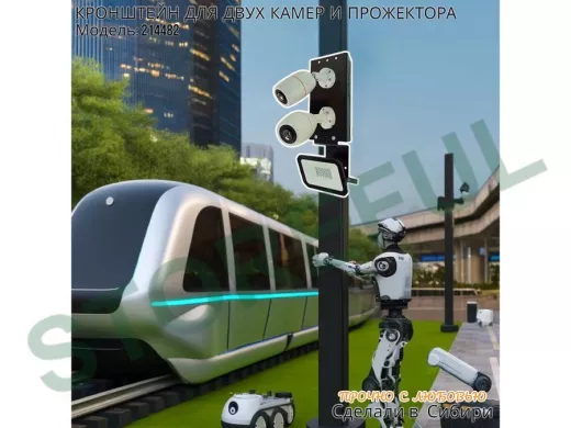 Кронштейн для двух камер на столб с пластиной под прожектор 