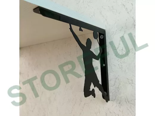 Кронштейн для полок "Бадминтонист 214652" правый, вылет 24 см, высота 21,5см, 6 отверстий, черный