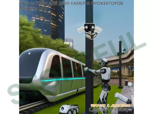 Кронштейн для двух камер и прожекторов на столб черный с уголками 