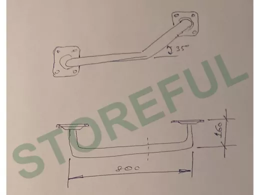 Поручень пристенный, длина  80см, вылет 16см, угол 35гр 