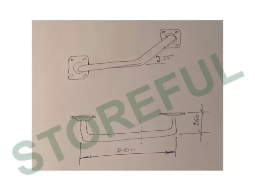 Поручень, угол 35гр, левый, 80см "ПОРУЧПРО-217189" пристенный, вылет 16см,черный, диаметр 32мм